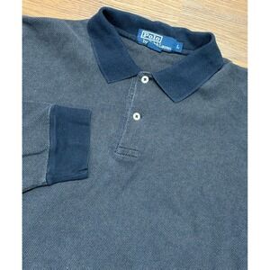 Vintage Polo Ralph Lauren Mens Blue Long Sleeve Textured Knit Rugby Polo Sz L